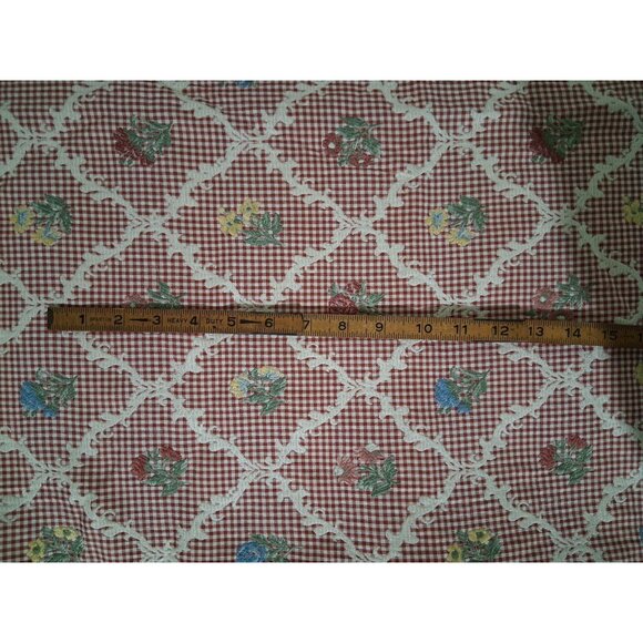 Vintage Gingham Floral Woven And Embroidered Fabric 1 Plus Yards - Picture 6 of 6